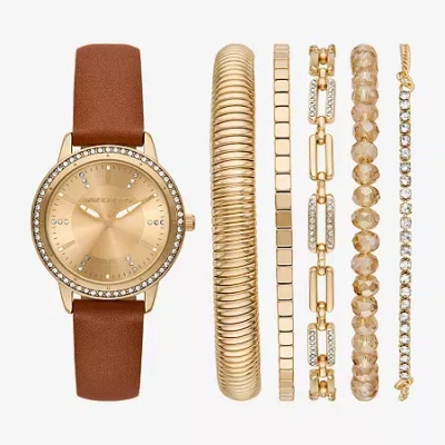 Skechers Womens Brown 6-pc. Watch Boxed Set Sr9126 In Gold