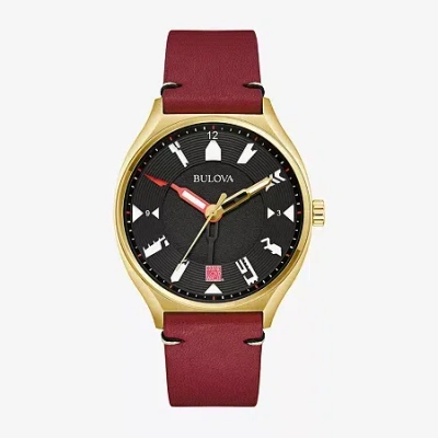 Bulova Frank Lloyd Mens Automatic Leather Strap Watch 97a192 In Burgundy
