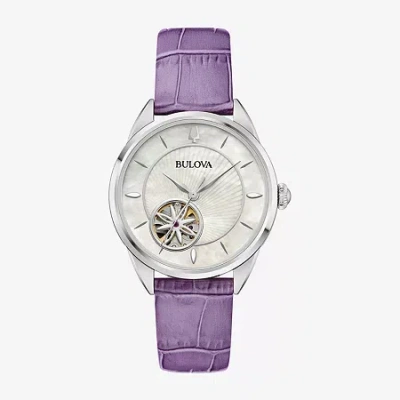 Bulova Sutton Womens Automatic Purple Leather Strap Watch 96l339 In Purple