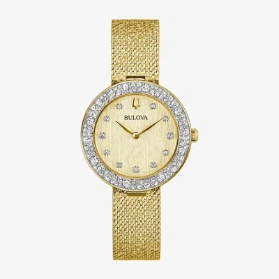Bulova Crystal Womens Crystal Accent Gold Tone Stainless Steel Strap Watch 98l321 In Transparent