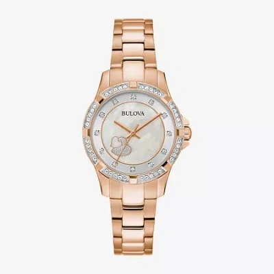 Bulova Crystal Womens Crystal Accent Rose Goldtone Stainless Steel Bracelet Watch 98l303 In Gold