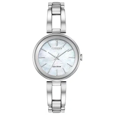 Citizen Axiom Womens Silver Tone Stainless Steel Bracelet Watch Em0630-51d In Nude