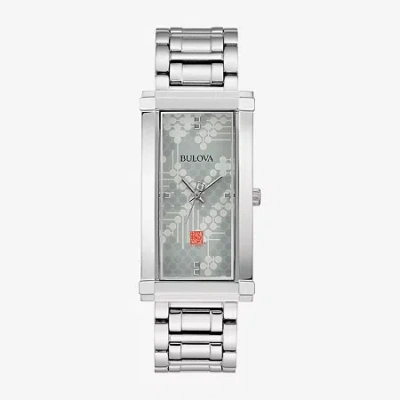 Bulova Frank Lloyd Wright Pattern #106 Womens Silver Tone Stainless Steel Bracelet Watch 96l286 In Transparent