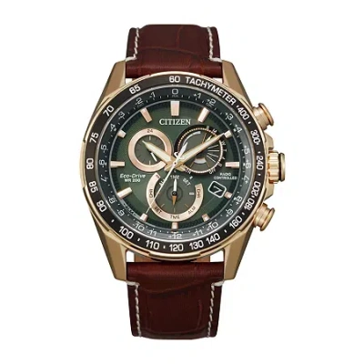 Citizen Mens Chronograph Brown Leather Strap Watch Cb5919-00x In Brown