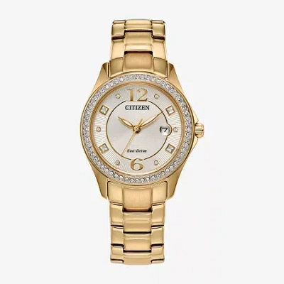 Citizen Womens Crystal Accent Gold Tone Stainless Steel Bracelet Watch Fe1147-79p In Gold