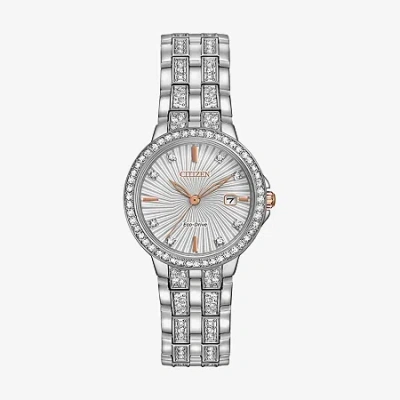 Citizen Silhouette Crystal Womens Crystal Accent Silver Tone Stainless Steel Bracelet Watch Ew2340-58a In Gray