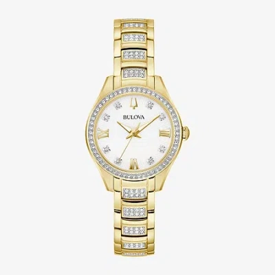 Bulova Crystal Womens Crystal Accent Gold Tone Stainless Steel Bracelet Watch 98l306 In Gold