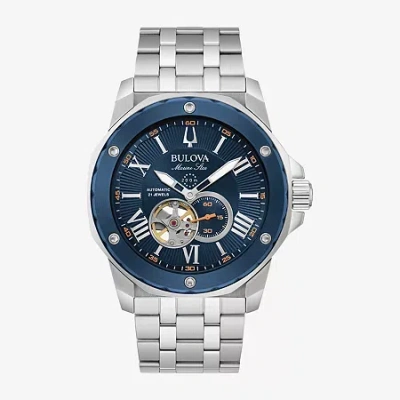 Bulova Marine Star Series A Mens Automatic Chronograph Silver Tone Stainless Steel Bracelet Watch 98a302 In Blue