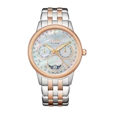 Citizen Calendrier Womens Diamond Accent Two Tone Stainless Steel Bracelet Watch Fd0006-56d In Multi