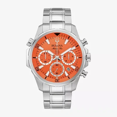 Bulova Marine Star Series B Mens Chronograph Silver Tone Stainless Steel Bracelet Watch 96b395 In Orange