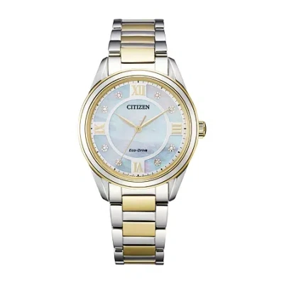 Citizen Arezzo Womens Diamond Accent Two Tone Stainless Steel Bracelet Watch Em0874-57d In Gold