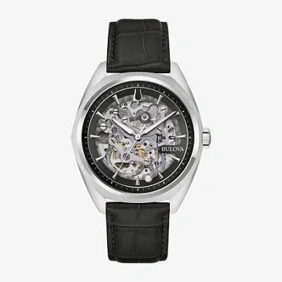 Bulova Automatic Mens Automatic Black Leather Strap Watch 96a310 In Black