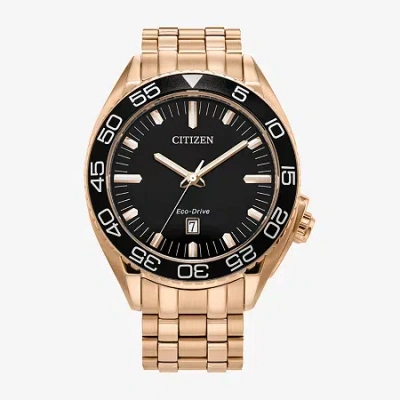 Citizen Sport Luxury Mens Rose Goldtone Stainless Steel Bracelet Watch Aw1773-55e In Gold