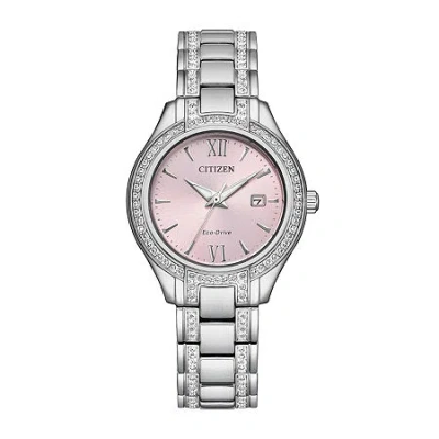 Citizen Silhouette Womens Crystal Accent Silver Tone Stainless Steel Bracelet Watch Fe1230-51x In Metallic