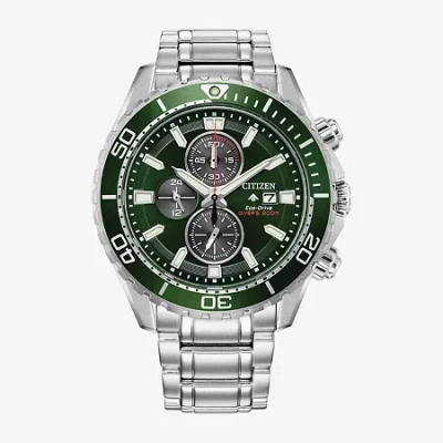 Citizen Promaster Mens Chronograph Silver Tone Stainless Steel Bracelet Watch Ca0820-50x In Green