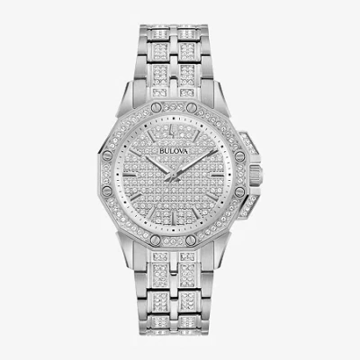 Bulova Crystal Octava Womens Crystal Accent Silver Tone Stainless Steel Bracelet Watch 96l305 In Metallic