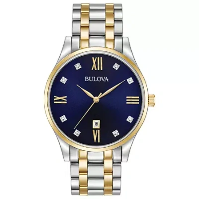 Bulova Classic Mens Two Tone Stainless Steel Bracelet Watch 98d130 In Blue