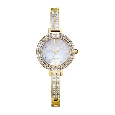 Citizen Eco-drive Womens Crystal Accent Gold Tone Stainless Steel Bracelet Watch Em0862-56d In Gold