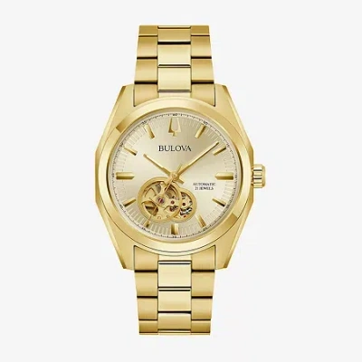 Bulova Surveyor Mens Automatic Gold Tone Stainless Steel Bracelet Watch 97a182 In Gold