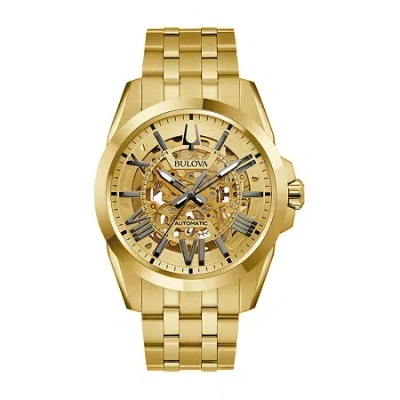 Bulova Classic Mens Automatic Gold Tone Stainless Steel Bracelet Watch 97a162 In Yellow