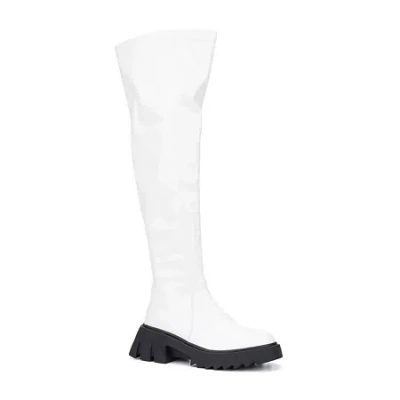 Torgeis Womens Alfie Block Heel Over The Knee Boots In White