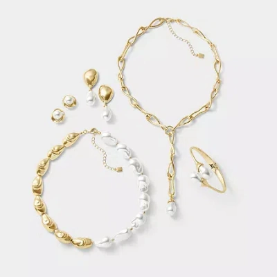 Worthington Gold Tone Simulated Pearl 19mm Stud Earrings In Yellow