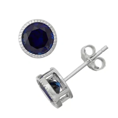 Fine Jewelry Lab Created Blue Sapphire Sterling Silver Stud Earring In Silver