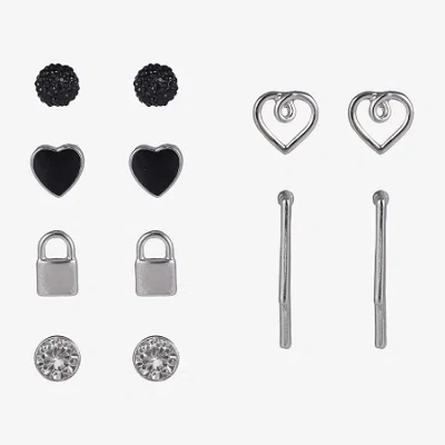 Arizona Silver Tone Womens Heart Lightning Bolt 6 Pair Earring Set In Silver