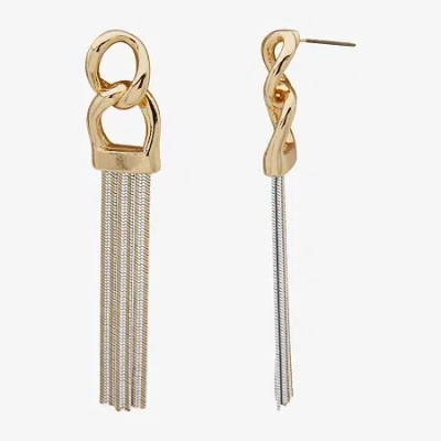Worthington Gold Tone & White Tassel Womens Drop Earrings In Gold