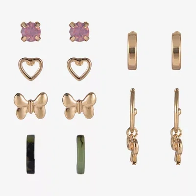 Arizona Gold Tone Womens Bow Butterfly Heart 6 Pair Earring Set In Gold