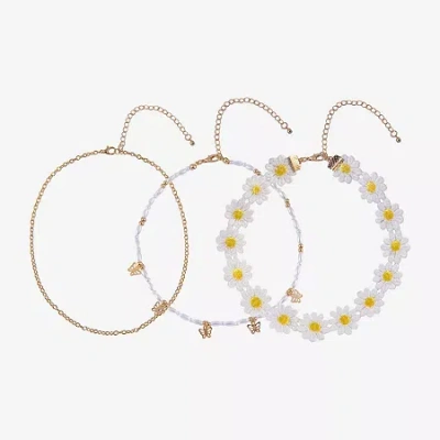 Arizona Gold Tone Daisy Womens Butterfly Flower 12 Inch Choker Necklace In Multi