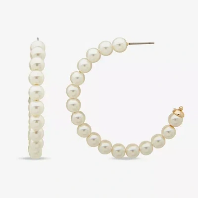 Worthington C Womens White Simulated Pearl 38.1mm Hoop Earrings In White