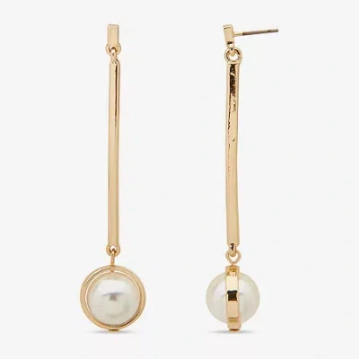Worthington Linear Womens Simulated Pearl Drop Earrings In Gold