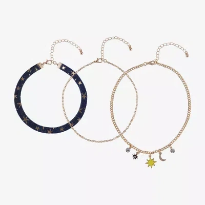 Arizona Gold Tone & Chambray Womens Glass Moon Star Sunburst 12 Inch Choker Necklace In Multi