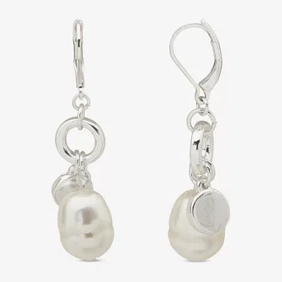 Worthington Silver Tone Simulated Pearl Womens Drop Earrings In Silver