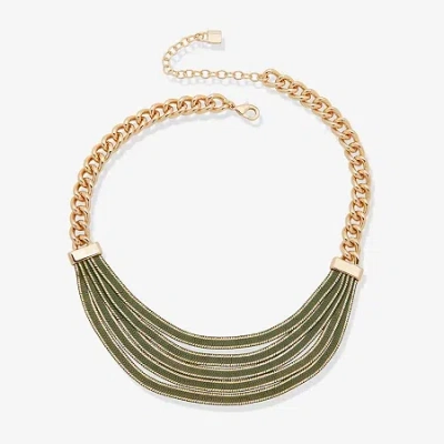 Worthington Gold Tone Womens 16 Inch Collar Necklace In Green