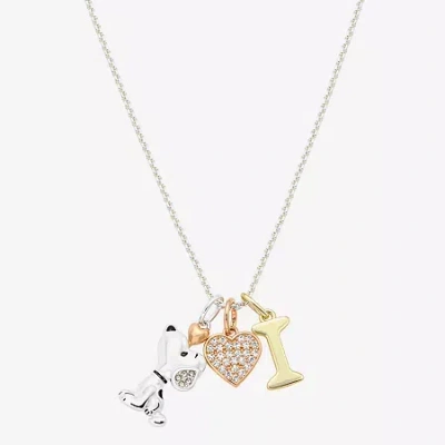 Peanuts Initial Womens Cubic Zirconia 10k Gold Over Brass Pure Silver Over Brass Heart 16 Inch Charm Pendant In Multi