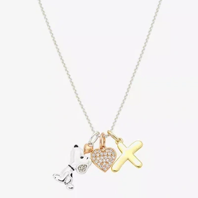 Peanuts Initial Womens Cubic Zirconia 10k Gold Over Brass Pure Silver Over Brass Heart 16 Inch Charm Pendant In Multi