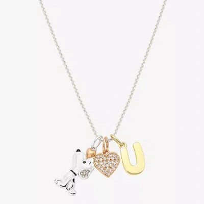 Peanuts Initial Womens Cubic Zirconia 10k Gold Over Brass Pure Silver Over Brass Heart 16 Inch Charm Pendant In Gold