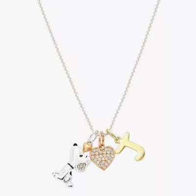 Peanuts Initial Womens Cubic Zirconia 10k Gold Over Brass Pure Silver Over Brass Heart 16 Inch Charm Pendant In Gold