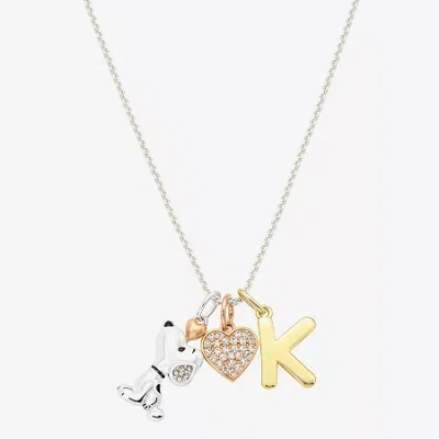 Peanuts Initial Womens Cubic Zirconia 10k Gold Over Brass Pure Silver Over Brass Heart 16 Inch Charm Pendant In Gold