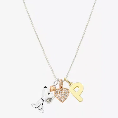 Peanuts Initial Womens Cubic Zirconia 10k Gold Over Brass Pure Silver Over Brass Heart 16 Inch Charm Pendant In Multi