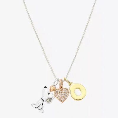 Peanuts Initial Womens Cubic Zirconia 10k Gold Over Brass Pure Silver Over Brass Heart 16 Inch Charm Pendant In Multi
