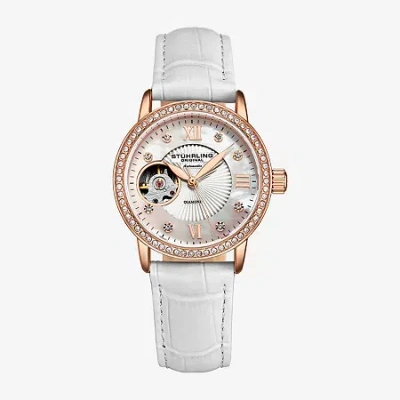 Stuhrling Womens Automatic White Leather Strap Watch 3952 2 In White