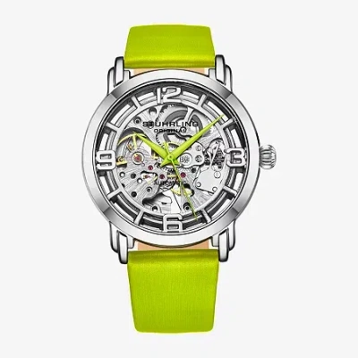Stuhrling Womens Automatic Green Leather Strap Watch 3982 2 In Green