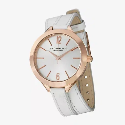 Stuhrling Womens White Leather Strap Watch 568 03 In White