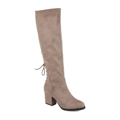 Journee Collection Womens Leeda Wide Calf Riding Boots Block Heel Zip In Neutral