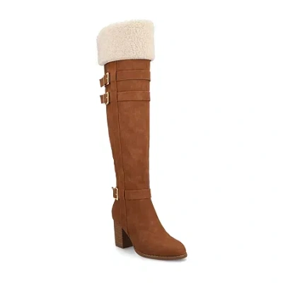 Journee Collection Womens Alyza Stacked Heel Over The Knee Boots In Brown
