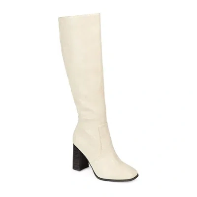 Journee Collection Womens Karima Wide Calf Stacked Heel Riding Boots In White