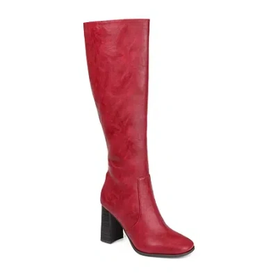 Journee Collection Womens Karima Wide Calf Stacked Heel Riding Boots In Red